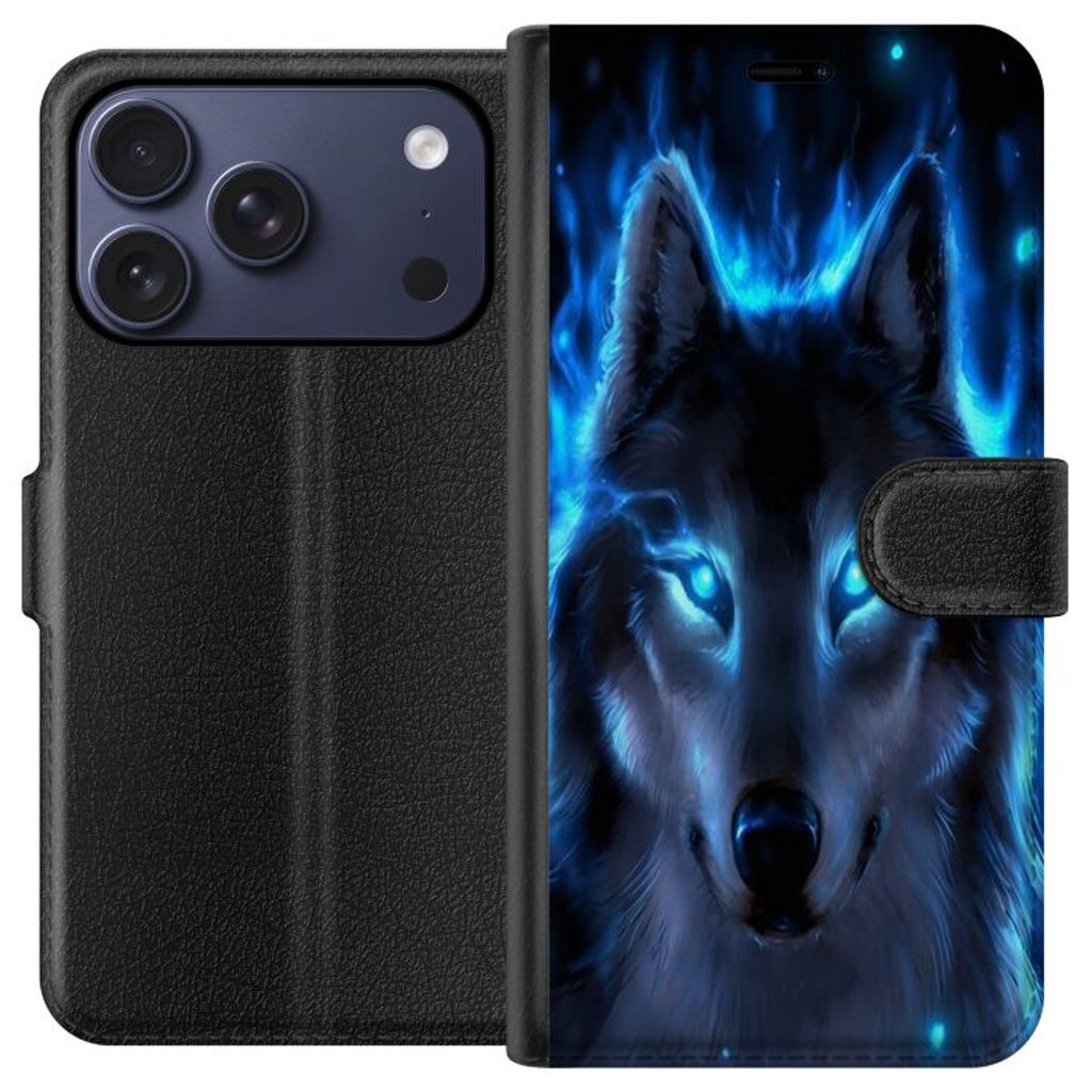 Apple iPhone 18 Pro Musta Lompakkokotelo Blå Varg