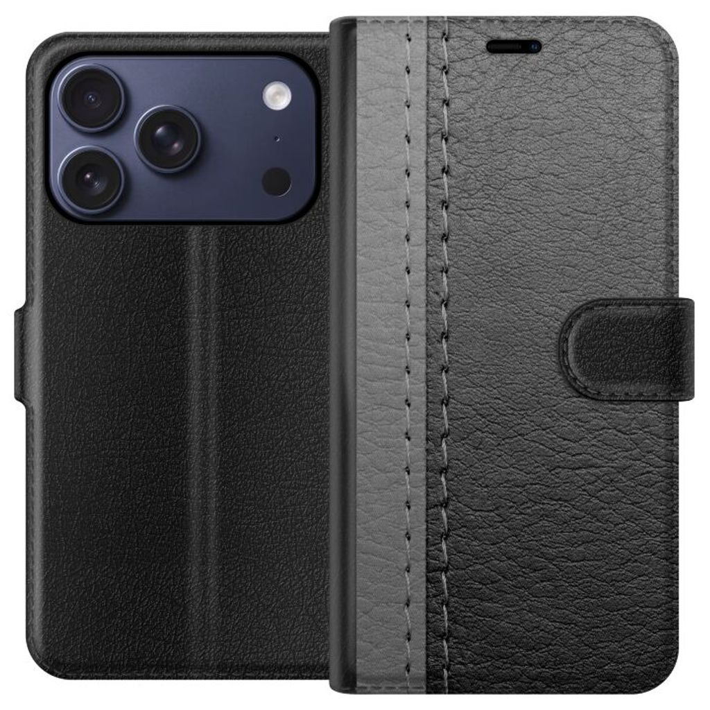 Apple iPhone 18 Pro Musta Lompakkokotelo Grått Fake Läder