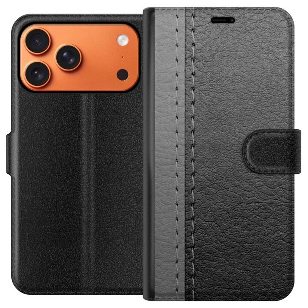 Apple iPhone 18 Pro Max Musta Lompakkokotelo Grått Fake Läder