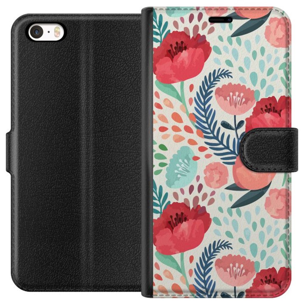 Apple iPhone 5s Sort Tegnebogsetui Flora