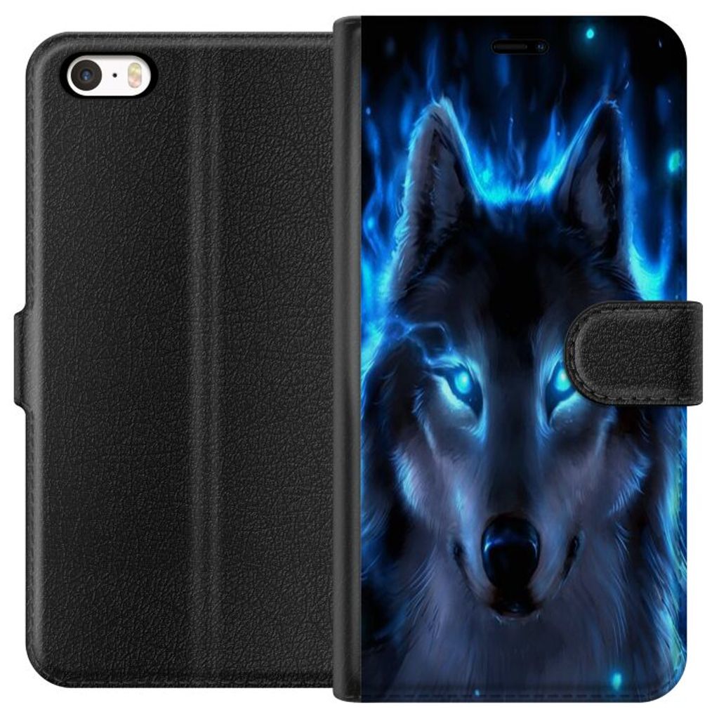 Apple iPhone 5s Svart Plånboksfodral Blå Varg