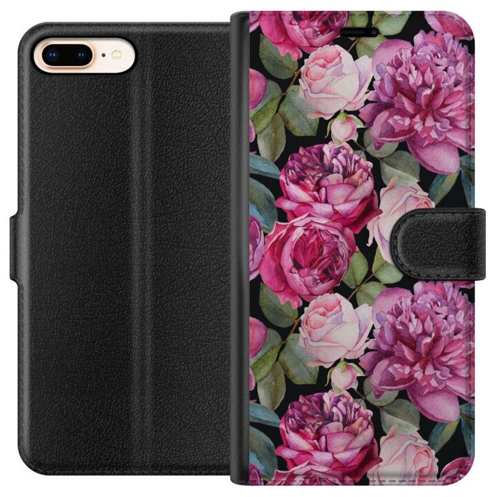 Apple iPhone 8 Plus Svart Plånboksfodral Rosor