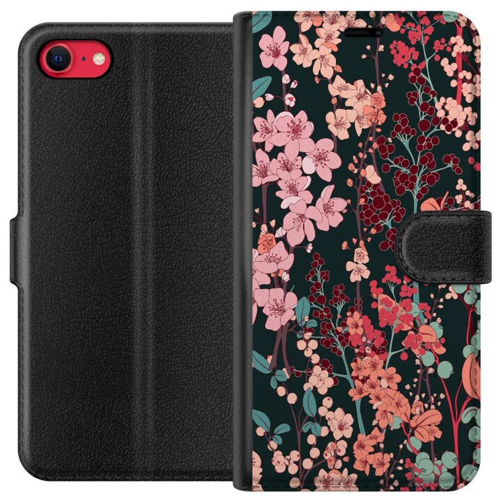 Apple iPhone SE (2020) Svart Plånboksfodral Blommor