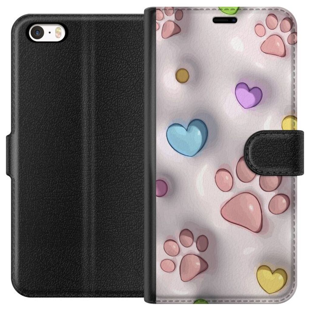 Apple iPhone SE (2016) Svart Plånboksfodral Fluffiga Tassar