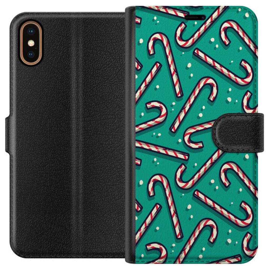 Apple iPhone X Sort Lommebokdeksel Polkagris Mönster