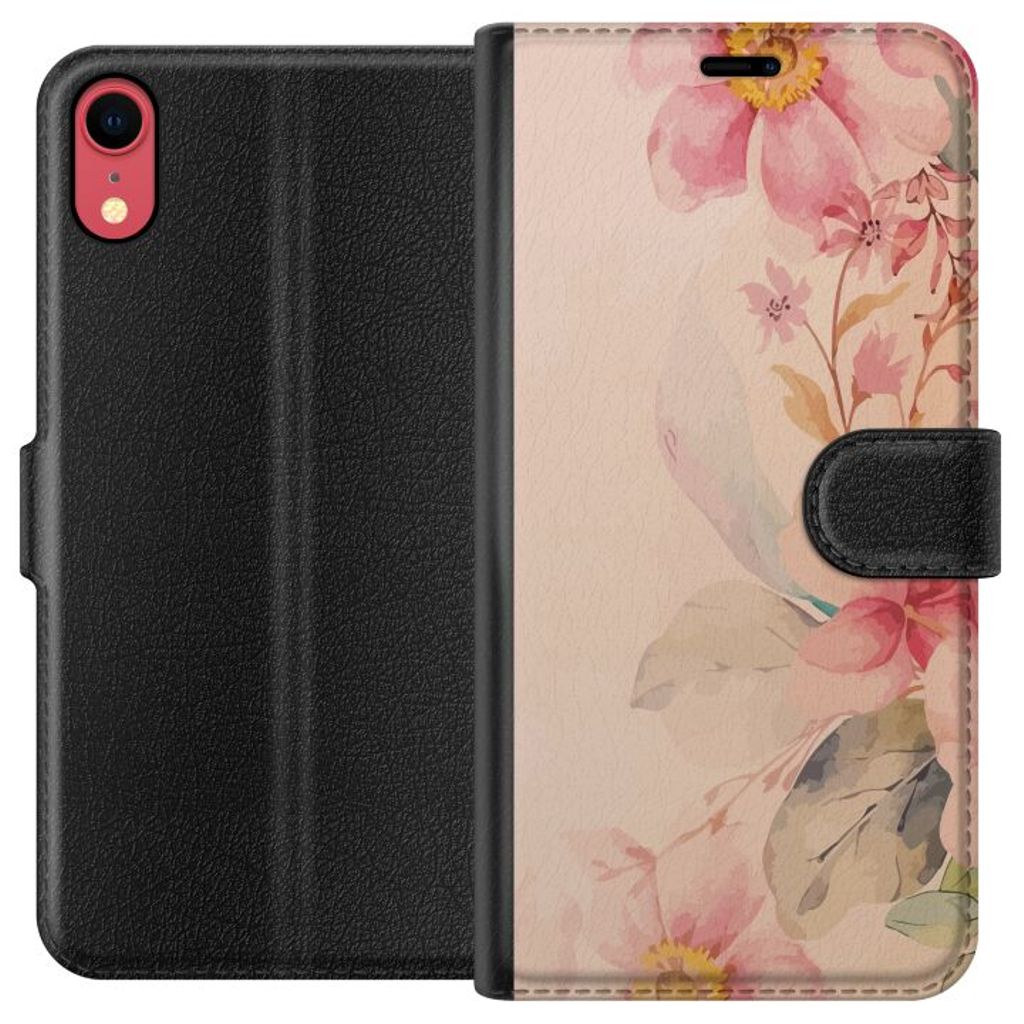 Apple iPhone XR Svart Plånboksfodral Färgsprakande Blommor