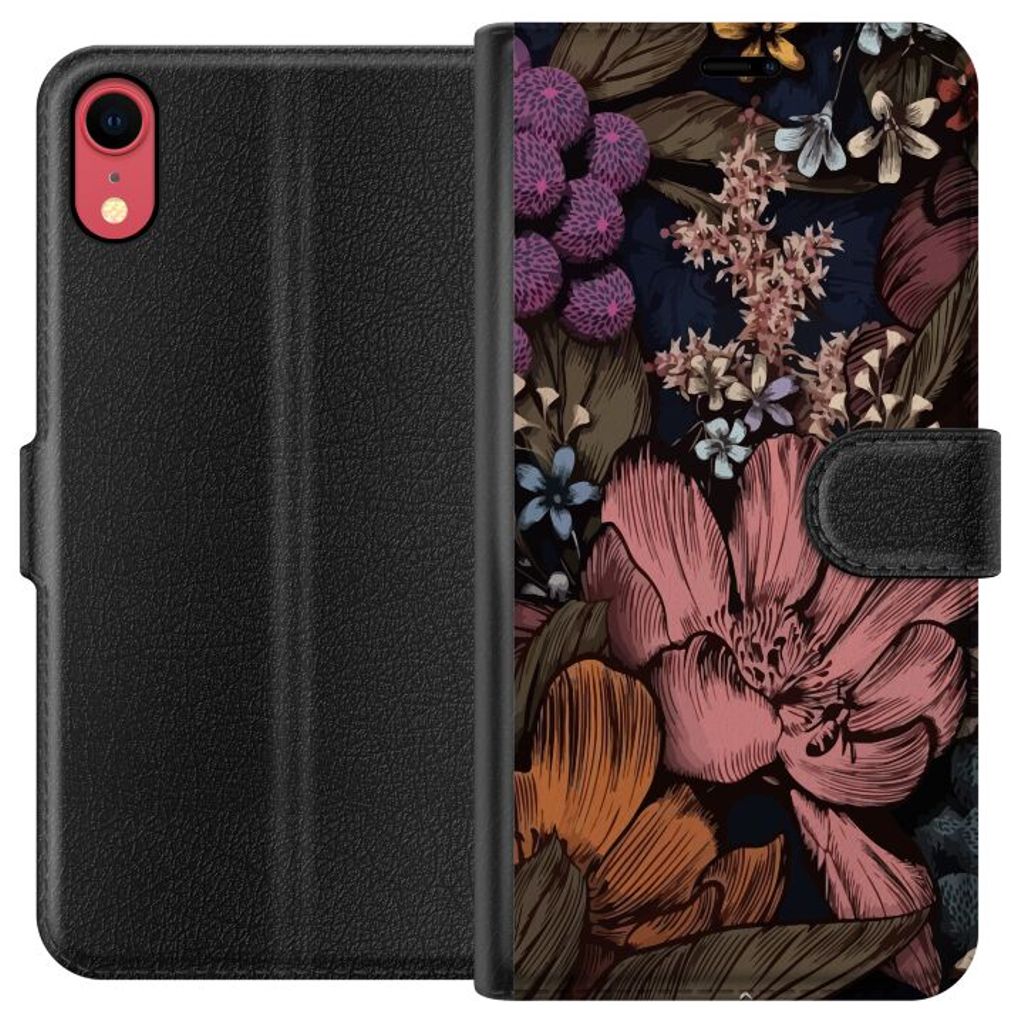 Apple iPhone XR Svart Plånboksfodral Tecknade blommor
