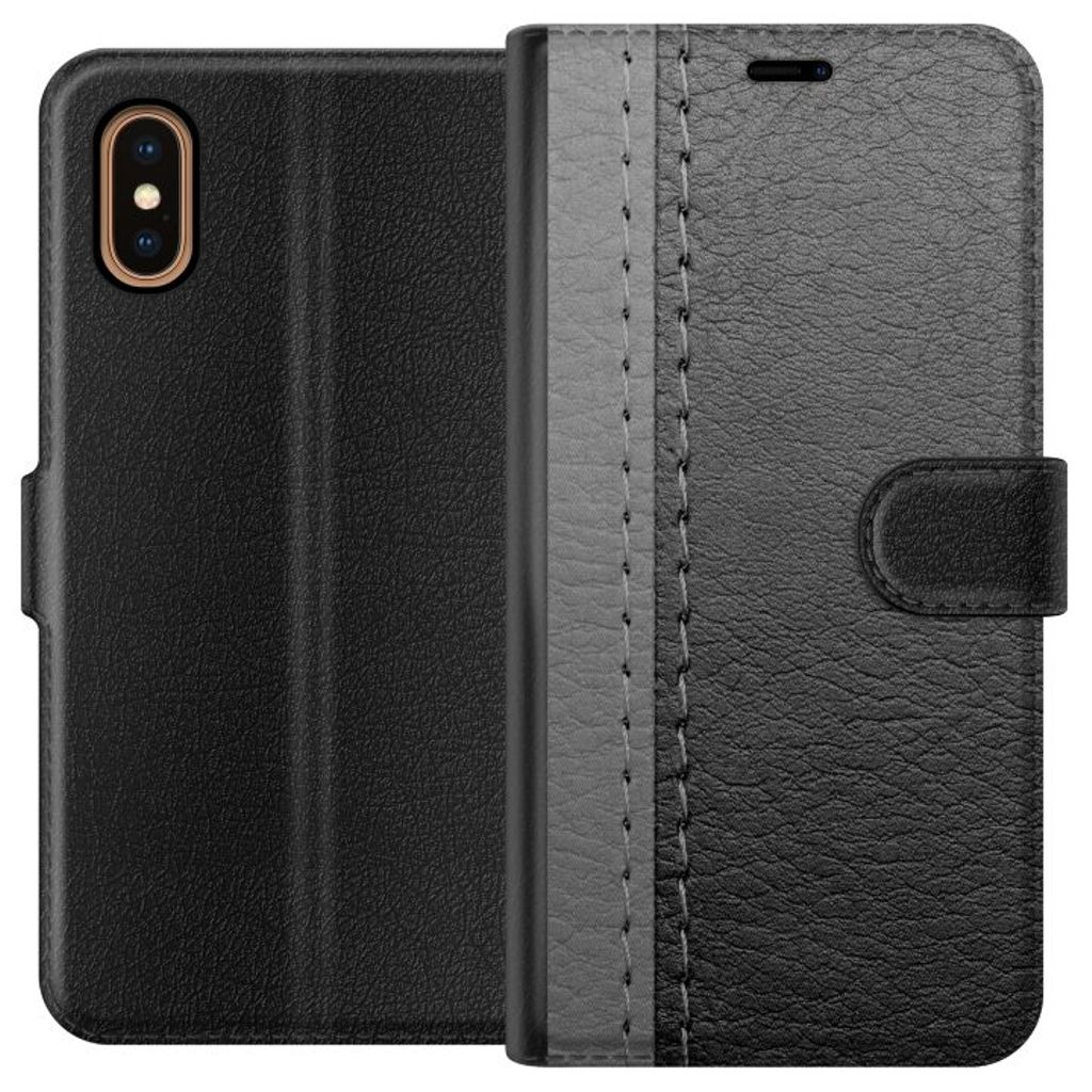 Apple iPhone XS Max Sort Tegnebogsetui Grått Fake Läder