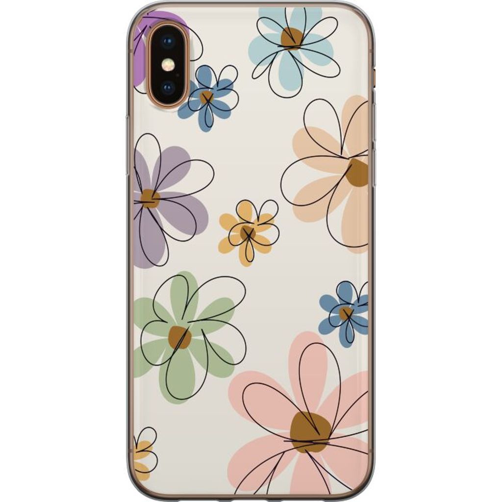 Apple iPhone XS Max Transparent Mobilskal Tecknade Blommor