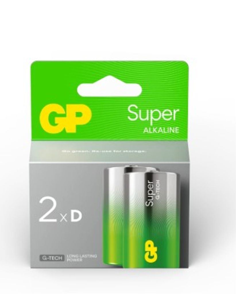 GP Super Alkaline D batteri, 13A/LR20, 2-pak
