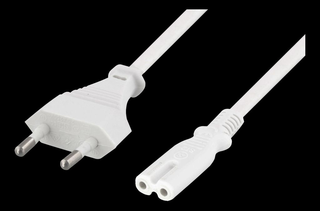Strømledning 3 meter, europlug CEE 7/16 til IEC 60320 C7, hvit