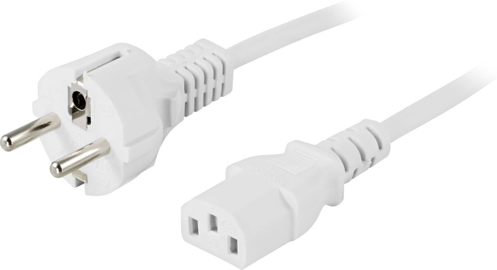 Enhetskabel 1m hvit – CEE 7/7 til IEC C13 for PC og kontor