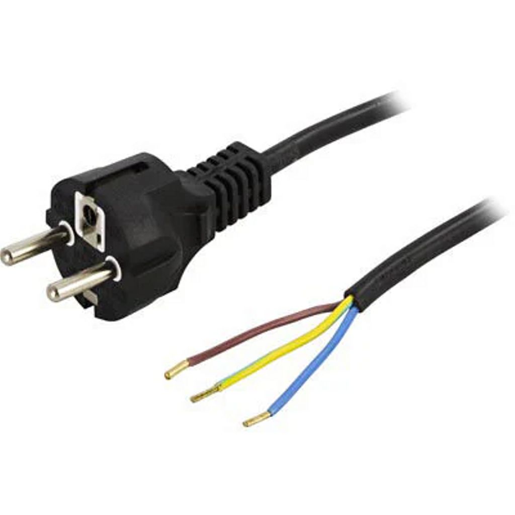 Earthed device cable, lige CEE 7/7 til åben ende, 2m – Sort
