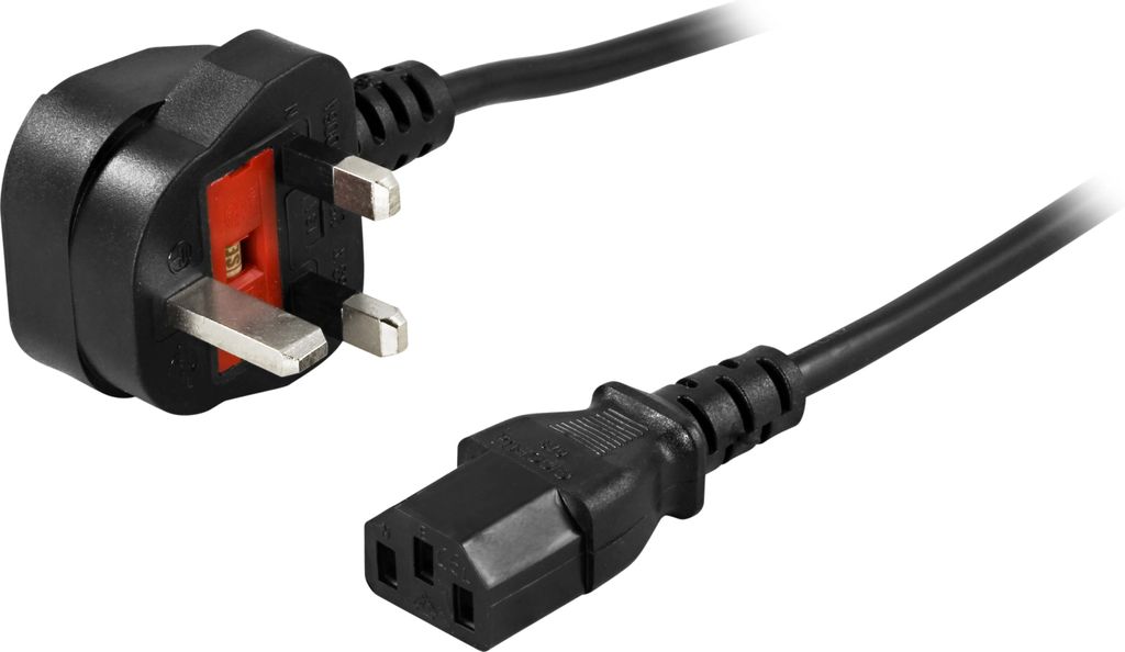 UK-virtajohto, kulma liitin – IEC C13, 2m, musta