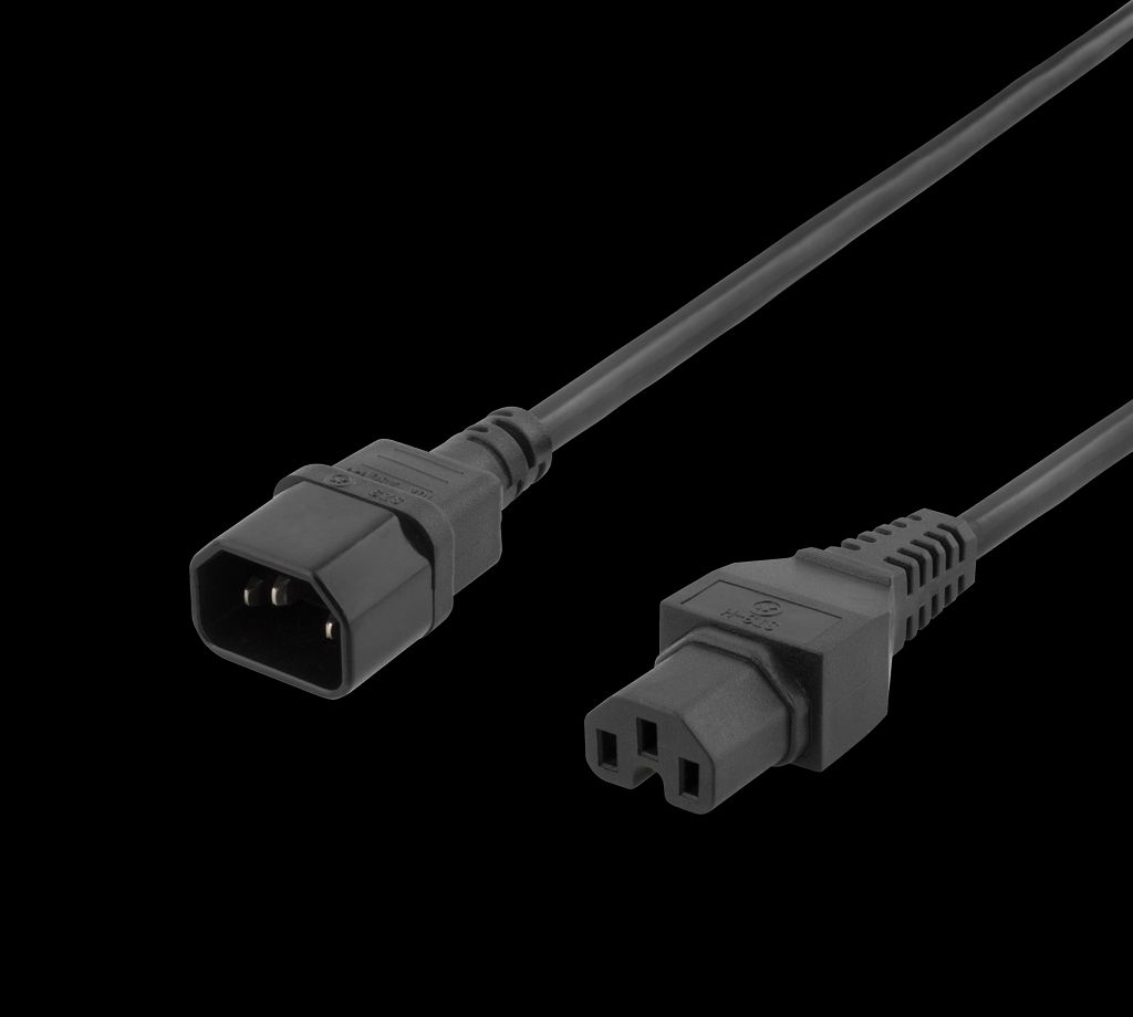 Extension cord IEC C15 - IEC C14, 0,5m - svart