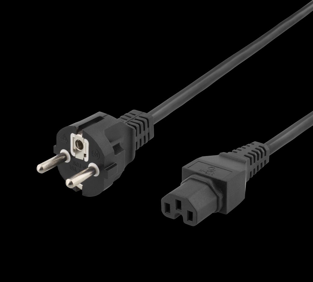 Power cord CEE 7/7 - IEC C15, 0,5m - svart