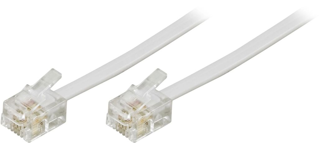 Modular cable 6P4C (RJ11) till 6P4C (RJ11), 10 meter – vit