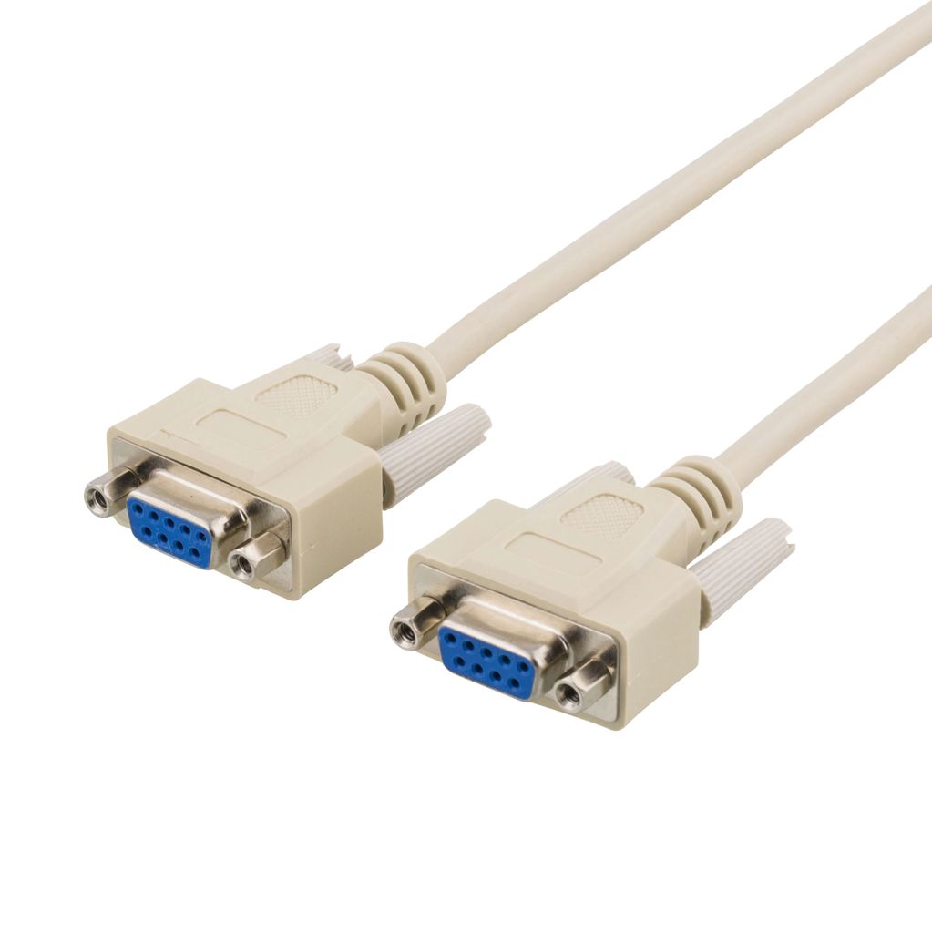 Null modem kabel DB9 han-til-han, 5 meter – grå