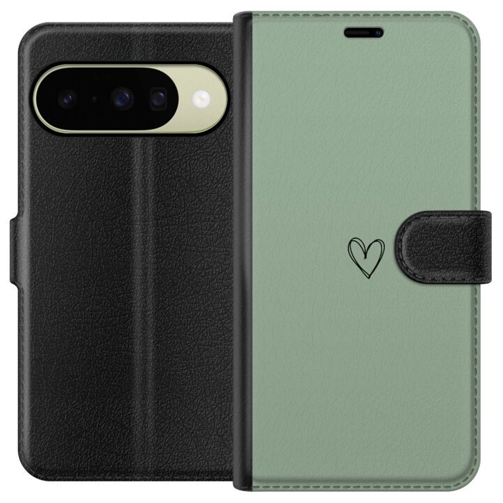 Google Pixel 10 Svart Plånboksfodral Hjärta