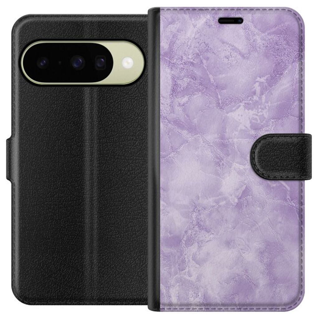 Google Pixel 10 Svart Plånboksfodral Lila marmor