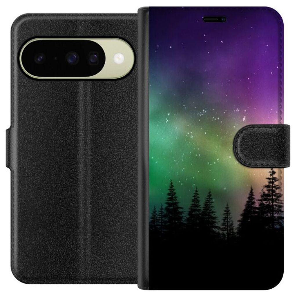Google Pixel 10 Svart Plånboksfodral Norrsken
