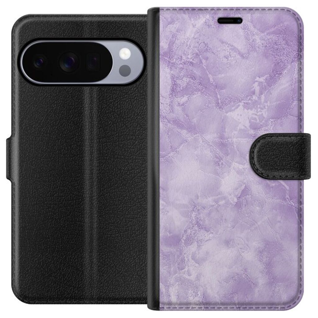 Google Pixel 10 Pro Musta Lompakkokotelo Lila marmor