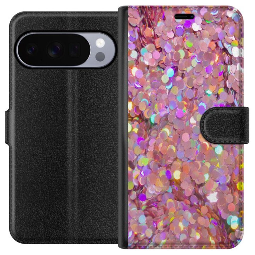 Google Pixel 10 Pro Svart Plånboksfodral Glitter