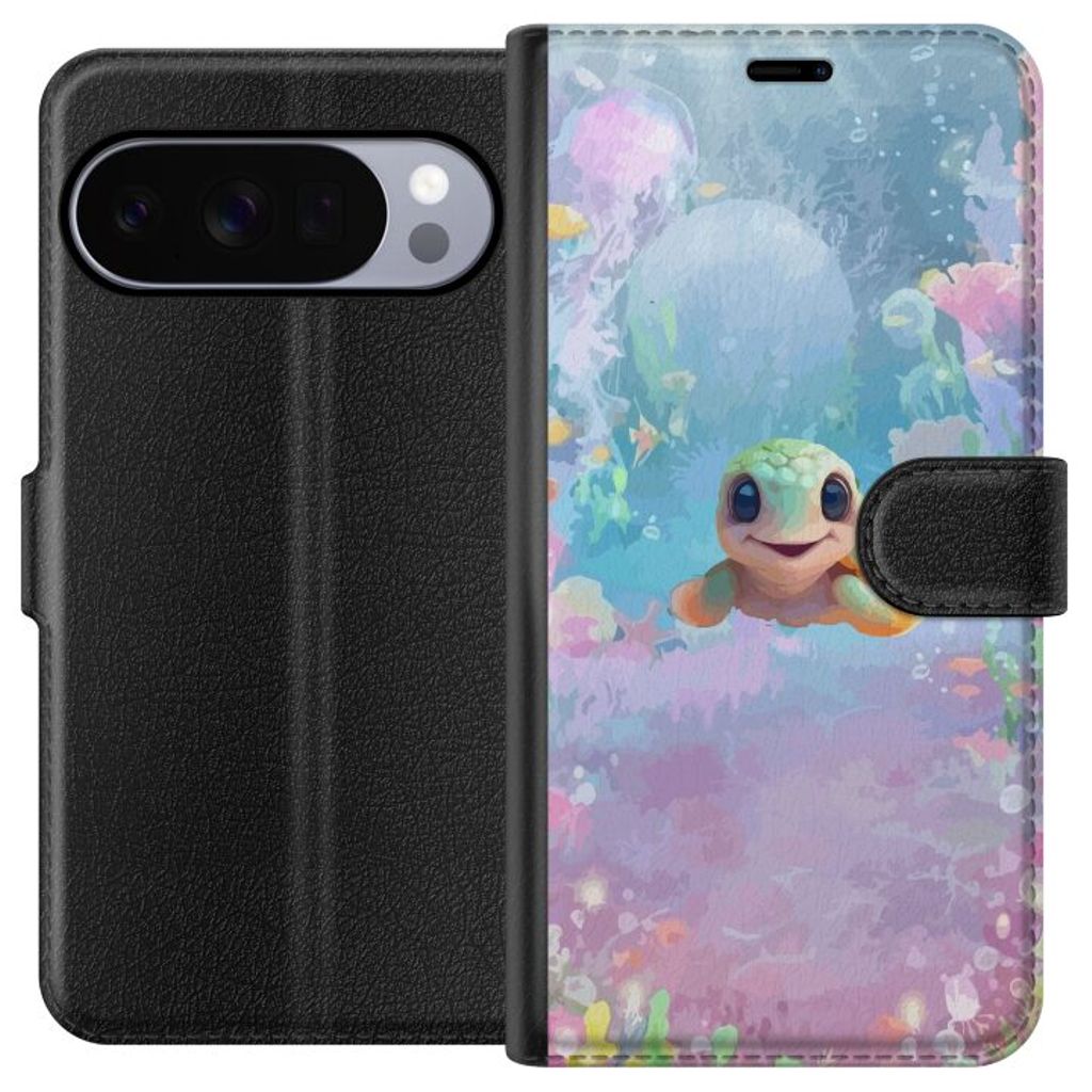 Google Pixel 10 Pro Musta Lompakkokotelo Glad Sköldpadda