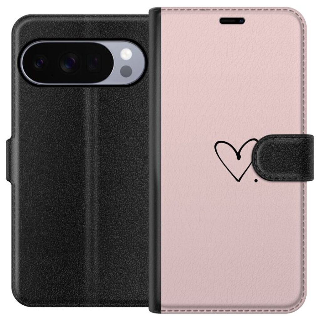 Google Pixel 10 Pro XL Musta Lompakkokotelo Hjärta.