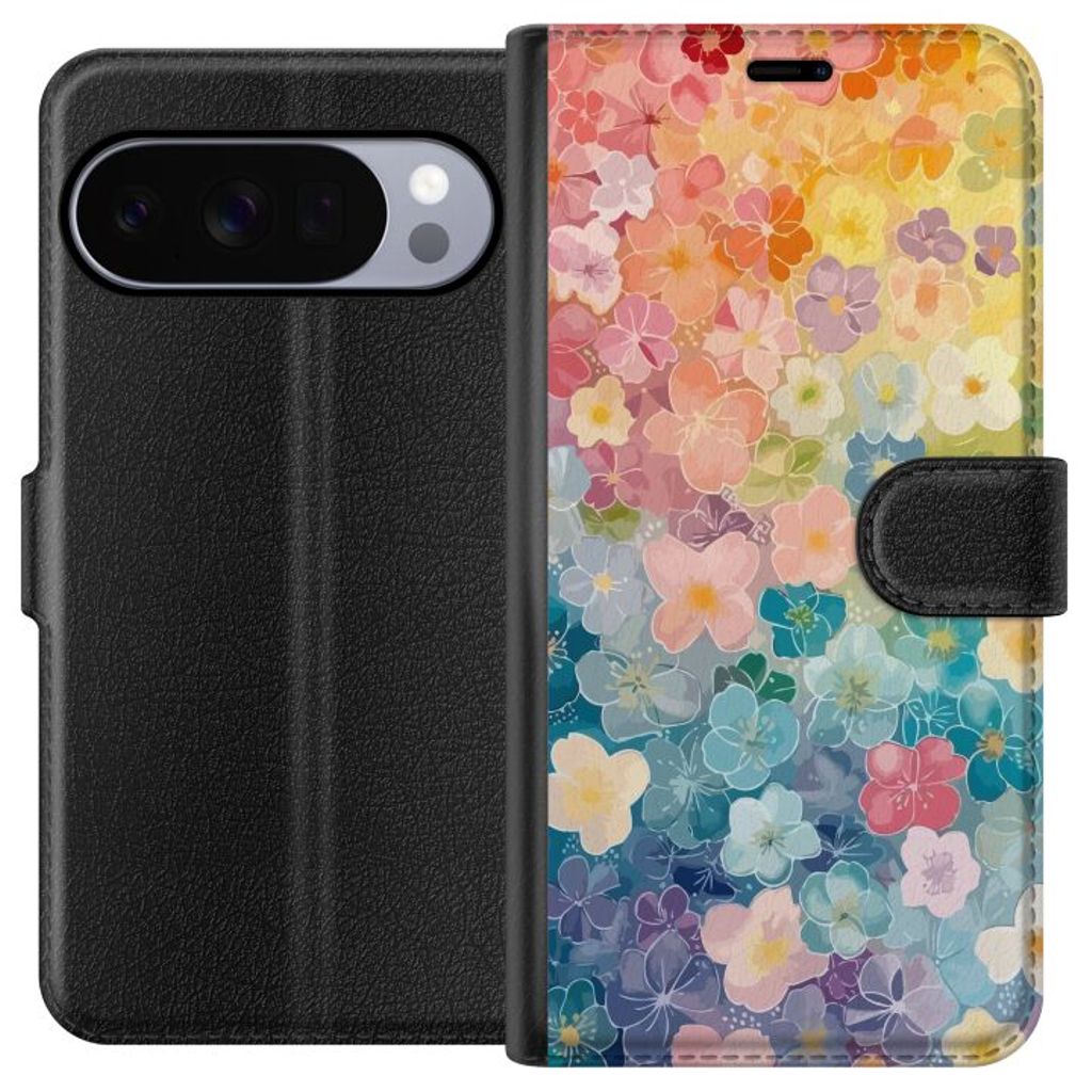 Google Pixel 10 Pro XL Musta Lompakkokotelo Miniatyrblommor