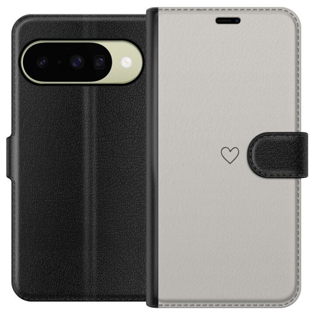 Google Pixel 11 Musta Lompakkokotelo Grått hjärta