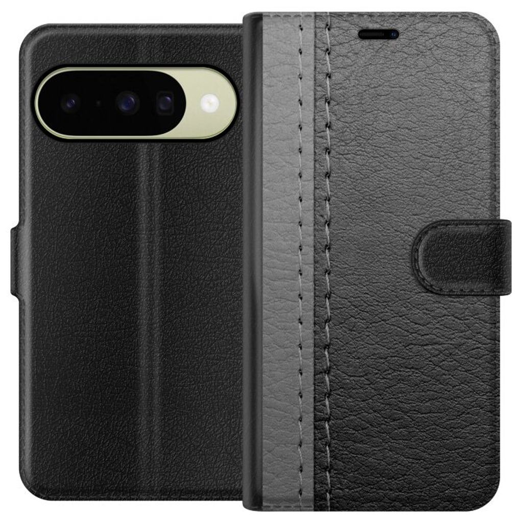 Google Pixel 11 Musta Lompakkokotelo Grått Fake Läder