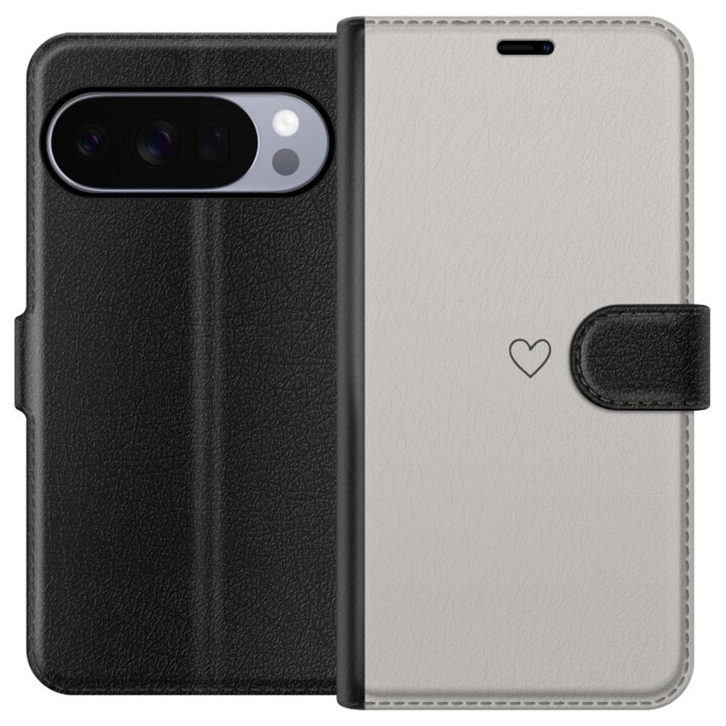 Google Pixel 11 Pro Musta Lompakkokotelo Grått hjärta