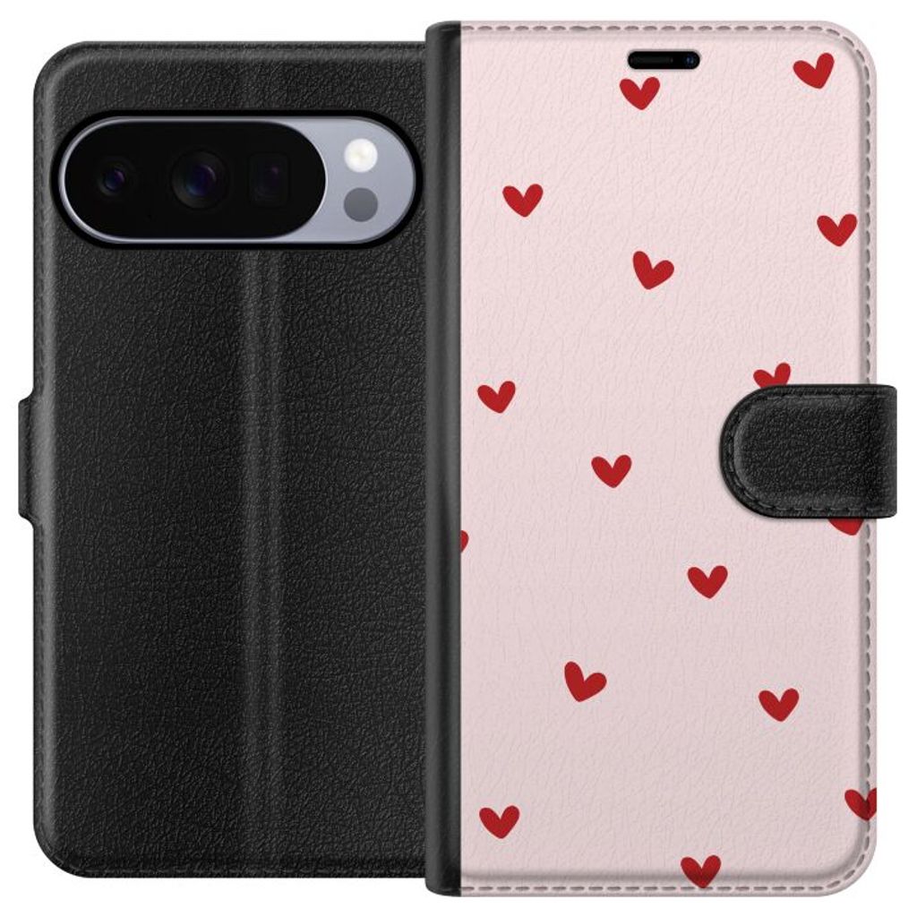 Google Pixel 11 Pro XL Musta Lompakkokotelo Små Hjärtan