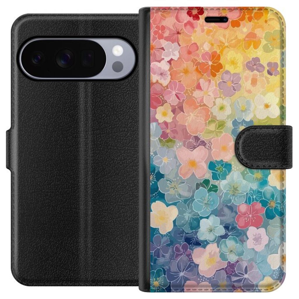 Google Pixel 11 Pro XL Musta Lompakkokotelo Miniatyrblommor