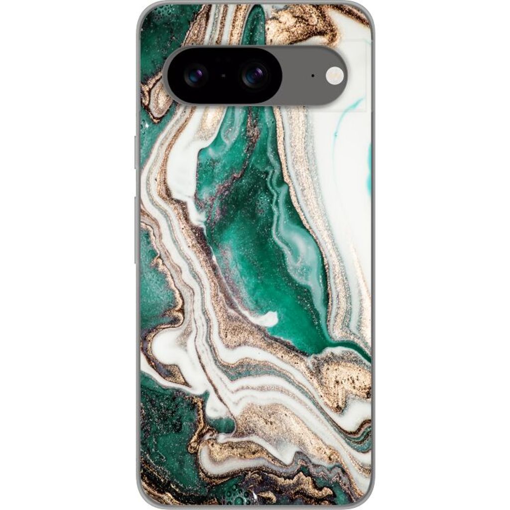 Google Pixel 8 Transparent Mobilskal Grön / Guld marmor