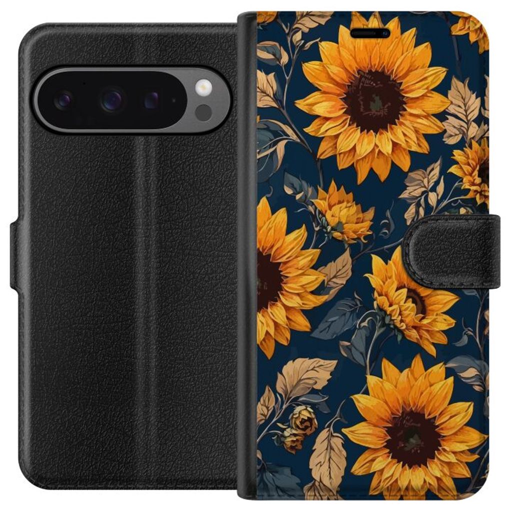Google Pixel 9 Pro XL Musta Lompakkokotelo Solrosor