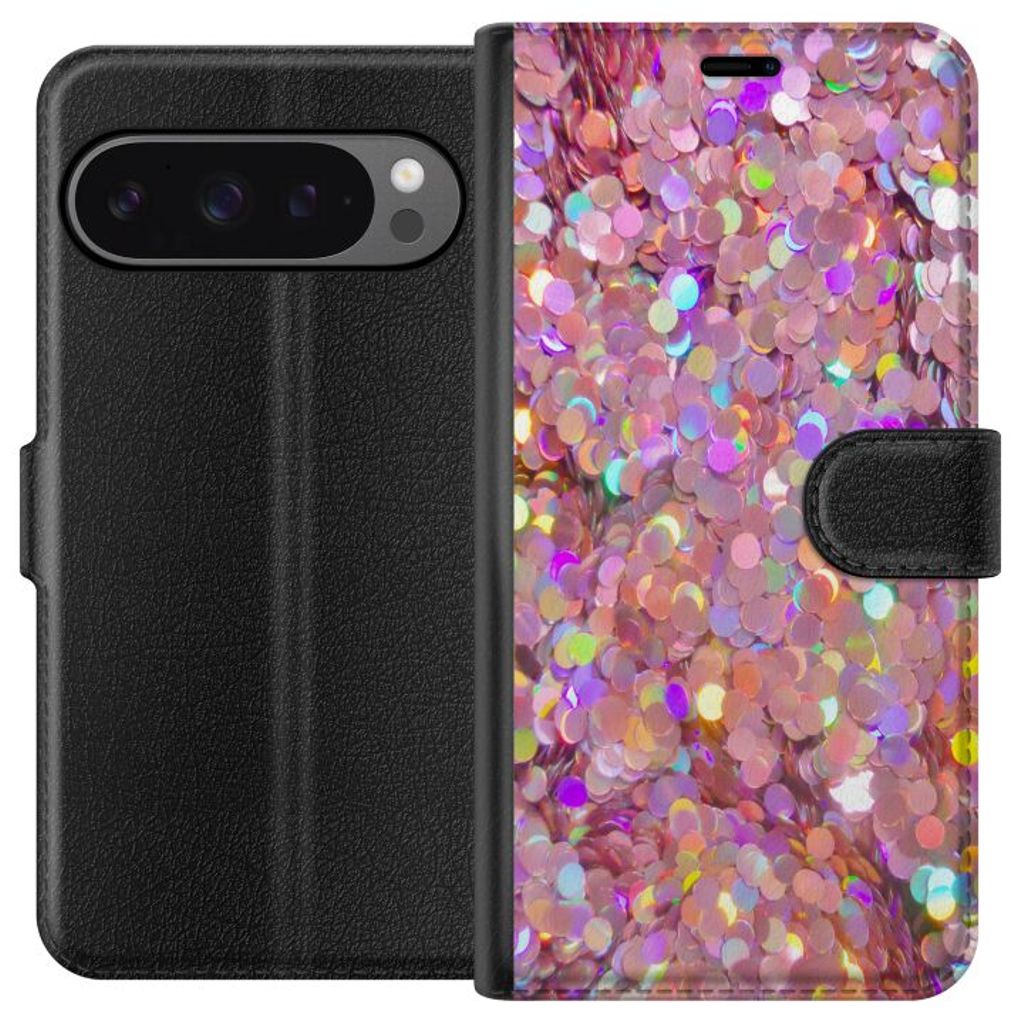 Google Pixel 9 Pro XL Musta Lompakkokotelo Glitter