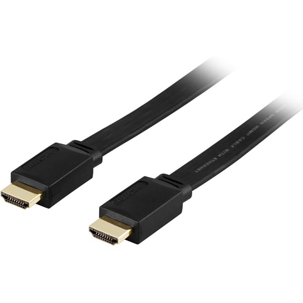 Litteä Deltaco HDMI-kaapeli 5m - Musta