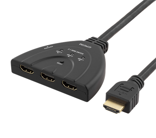 Deltaco HDMI Switch, 3 in 1 ut, 4K, Ultra HD - Svart