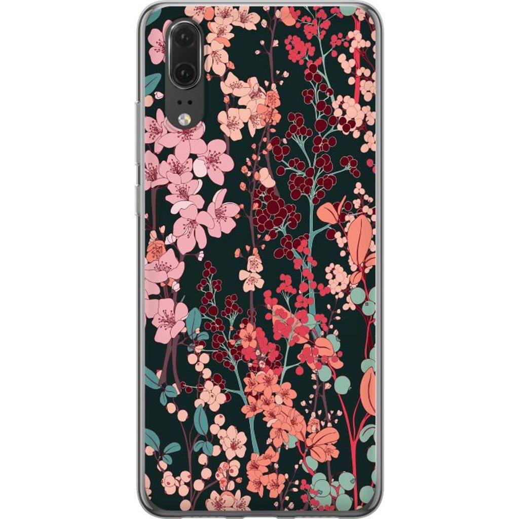 Huawei P20 Transparent Mobilskal Blommor