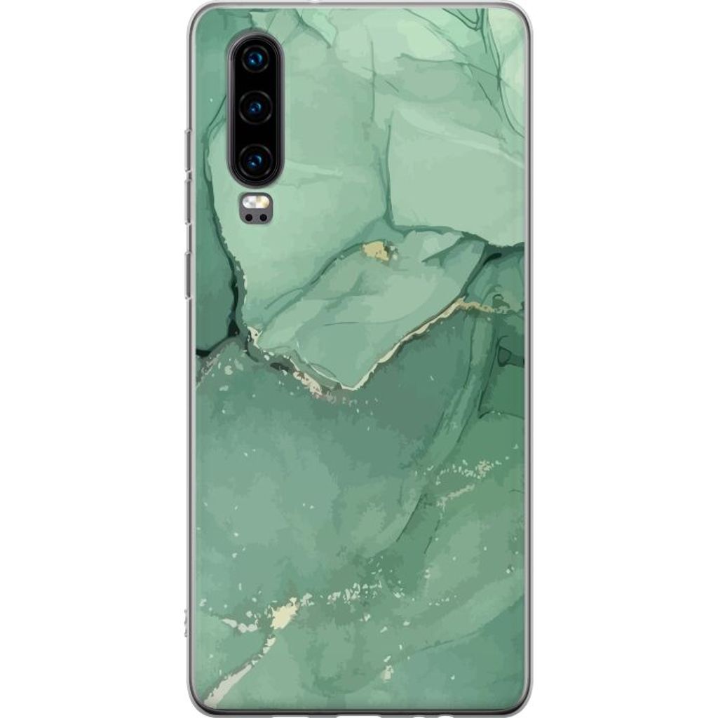 Huawei P30 Gjennomsiktig Telefondeksel Grön Marmor