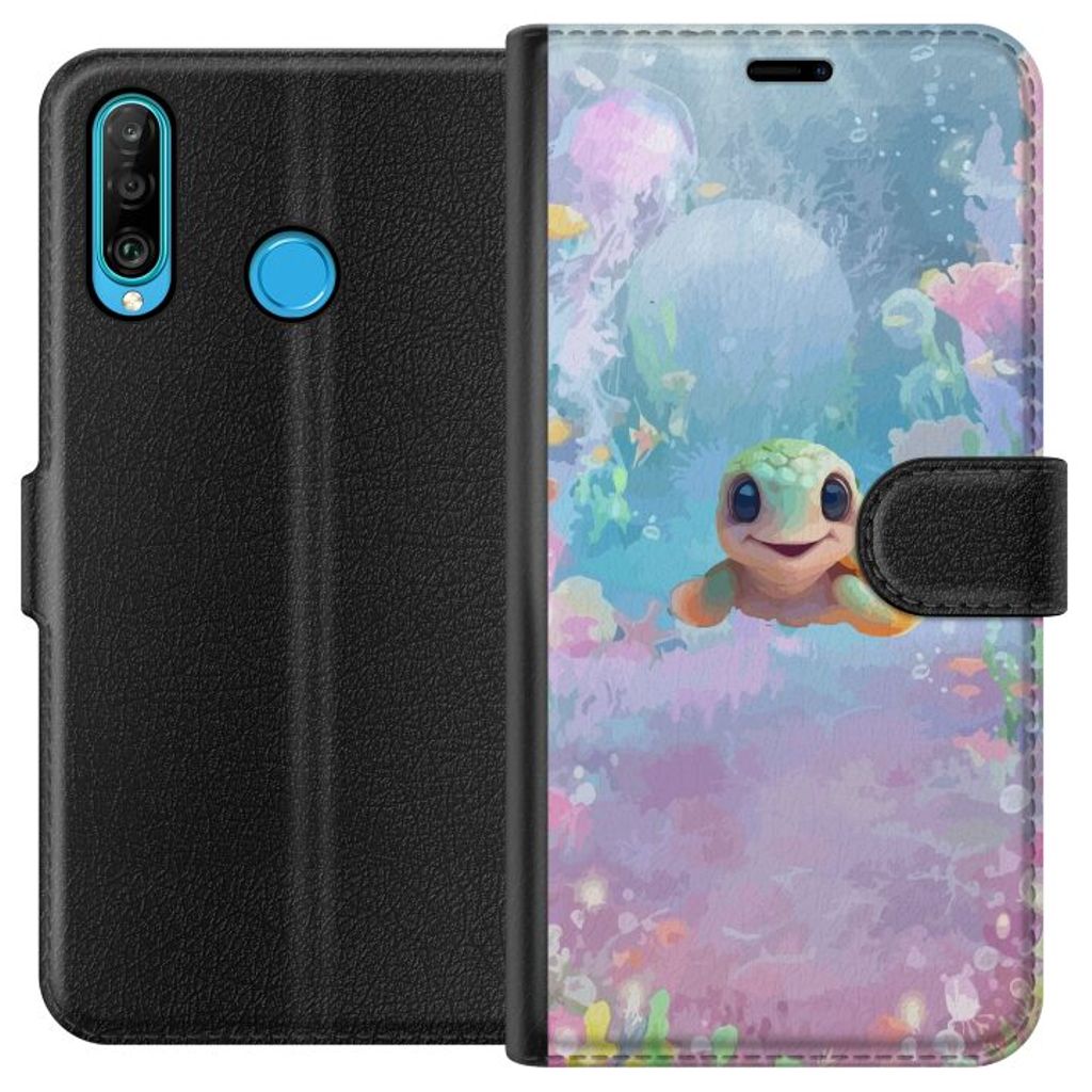 Huawei P30 lite Sort Lommebokdeksel Glad Sköldpadda