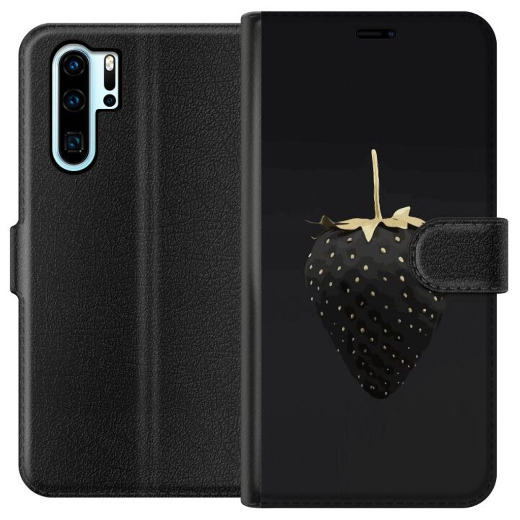 Huawei P30 Pro Sort Tegnebogsetui Exklusiv Jordgubbe