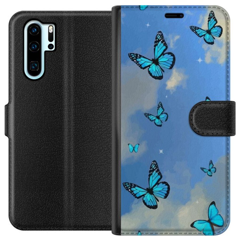 Huawei P30 Pro Musta Lompakkokotelo Himlen med fjärilar