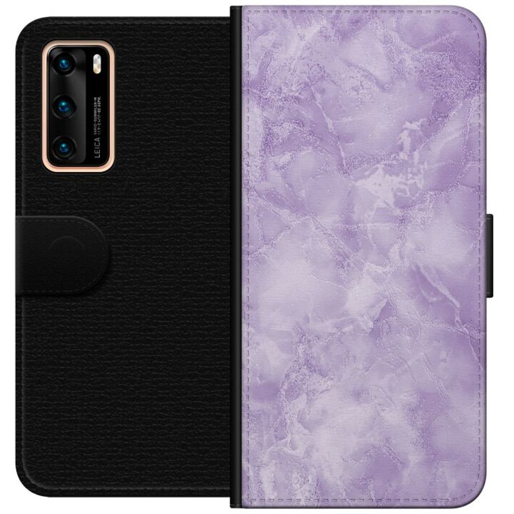 Huawei P40 Sort Lommebokdeksel Lila marmor