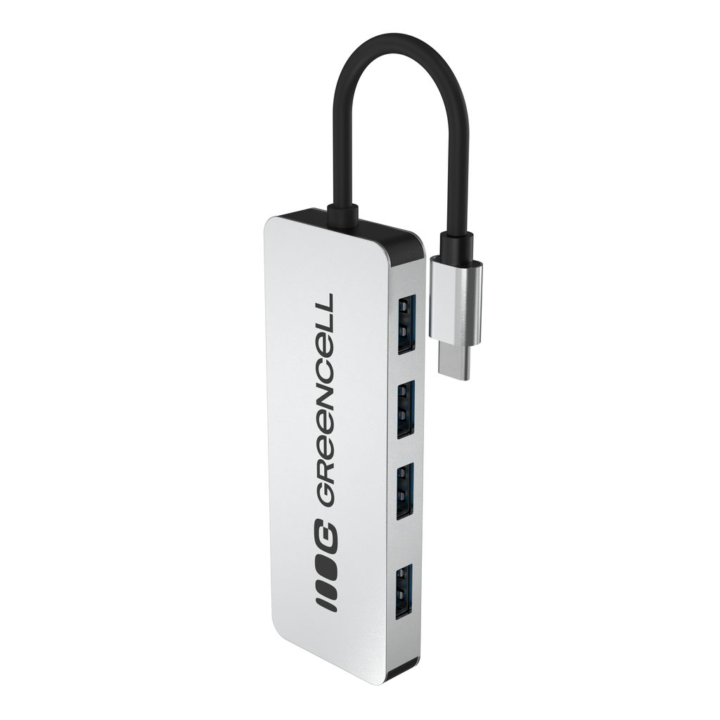 Greencell Basic USB-C -keskitin 4 x USB-A 3.0 -liitäntään, 5 Gb/s