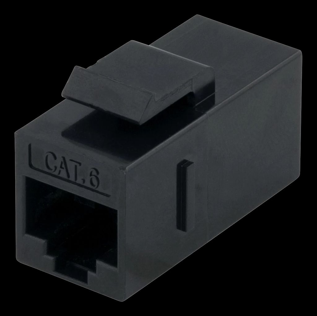 Cat6 keystone-koppling svart, 2xRJ45, oavskärmad, 180 grader
