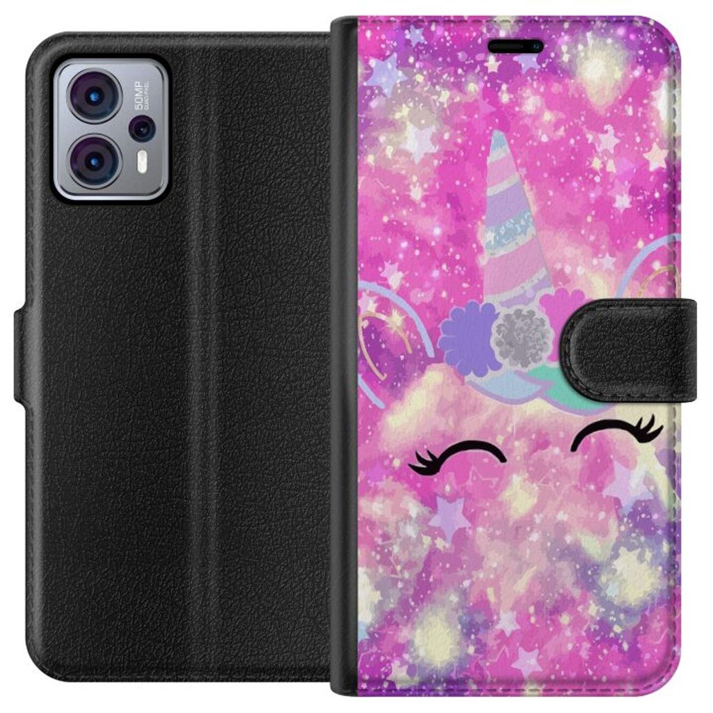 Motorola Moto G23 Musta Lompakkokotelo Glad Enhörning