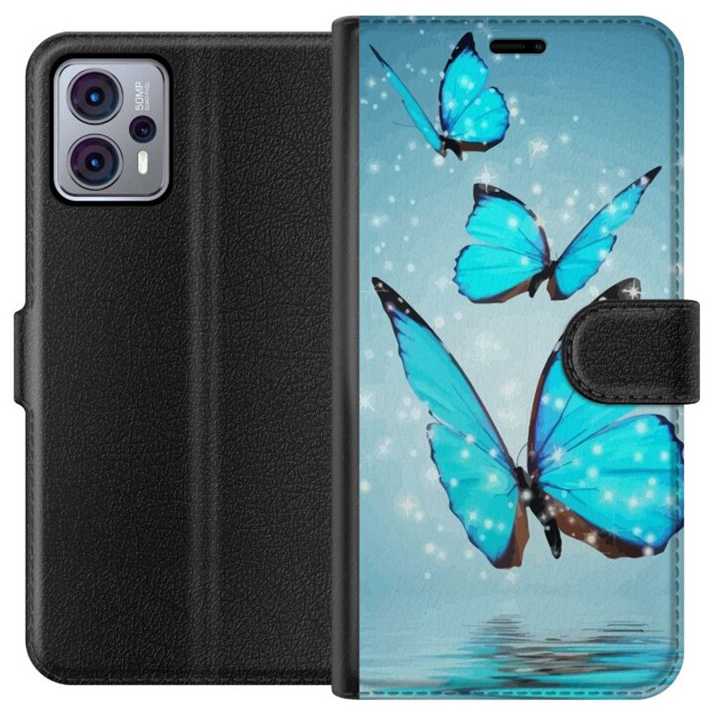 Motorola Moto G23 Sort Lommebokdeksel Magiska Fjärilar